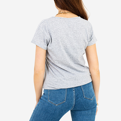 Ladies 'gray T-shirt with colored print - Clothing