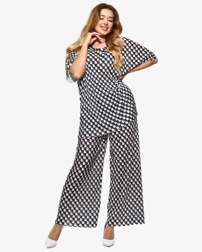 Black women's pleated patterned set - Clothing