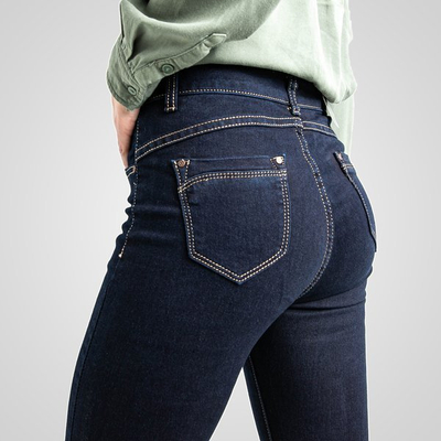 Granatowe spodnie z wysokim stanem - Spodnie