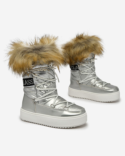 Royalfashion Детские ботинки-слипы a'la snow boots with fur in silver Asika