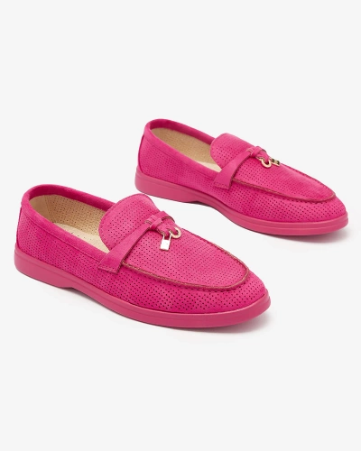 Women's openwork moccasins with gold embellishment in fuchsia Sulewia- Footwear