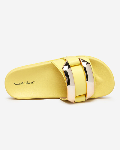 Yellow women's slippers with gold ornament Serina - Footwear