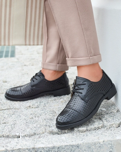 Openwork black women's eco leather half shoes Azedvo- Footwear