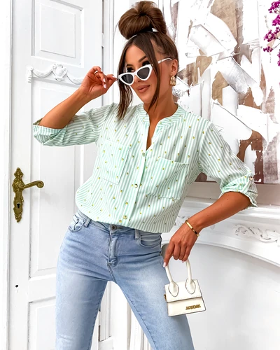 Royalfashion Women's striped shirt with lemons and a V-neck