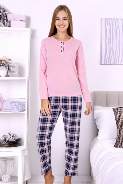 Royal fashion cotton women's pajama with checkered pants