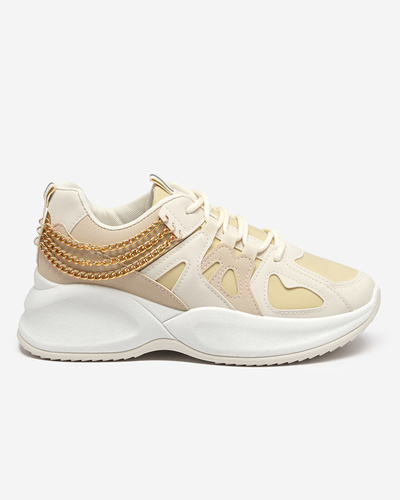 Ladies' beige sneakers with a hidden wedge and a Kermona chain - Footwear