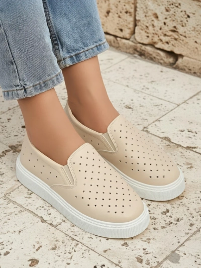 Women's Callista Beige Platform Slip-ons made of Ecological Leather
