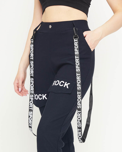 Темно-синие женские брюки с подтяжками