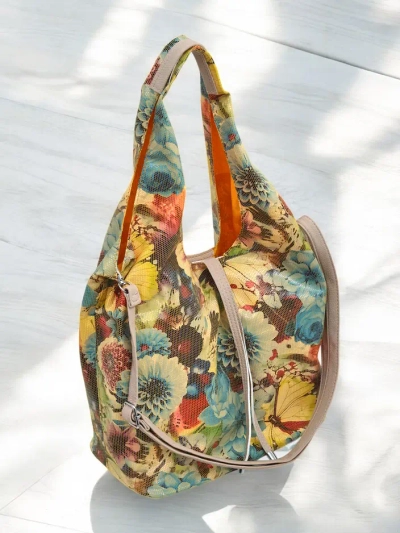 Royalfashion Liela auduma soma ar ziediem, kopā ar kosmētikas somu un magnētisko aizdari