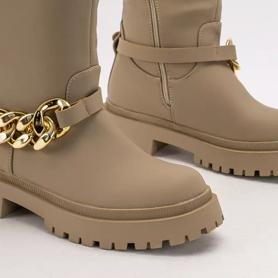 OUTLET Beige women's knee-high boots Filusio - Footwear