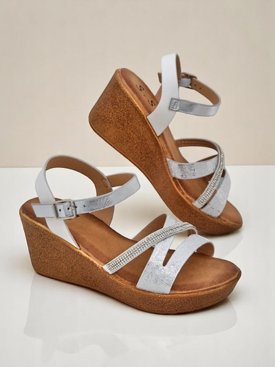 Royalfashion Women's wedge sandals with rhinestones and glitter Eclat