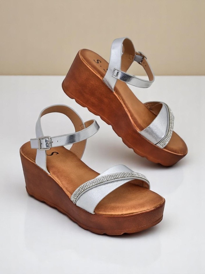 Royalfashion Sieviešu ķīļsandales ar rhinestones un spīdumu Aurora Glow