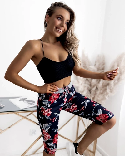 Women's floral 3/4 shorts in navy blue and red PLUS SIZE - Clothing