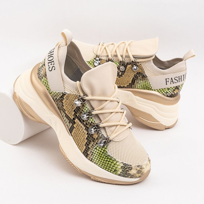 Beige sports sneakers for women with color embossing a'la snake skin Aminov - Footwear