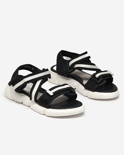 Black and white children's sandals fastened with Velcro Modis - Shoes