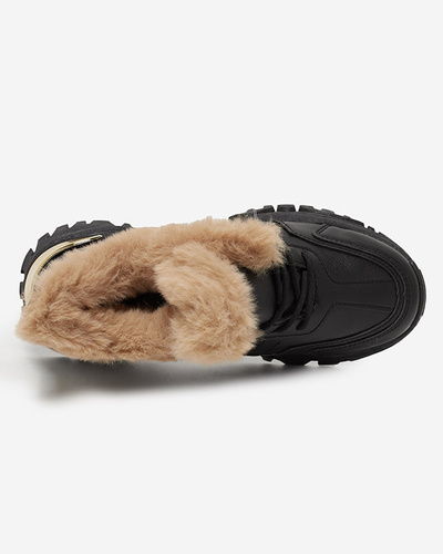 Black sports shoes for women with fur Flixi - Footwear