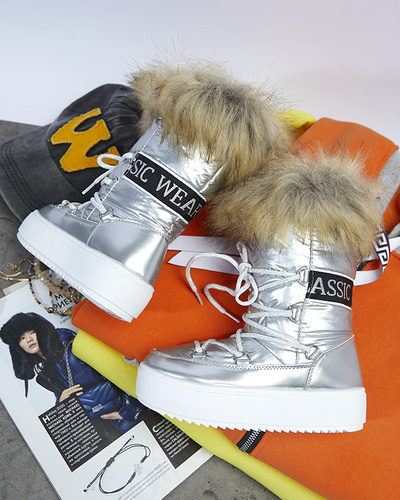 Серебристые детские ботинки-слипоны a'la snow boots with fur Asika - Обувь