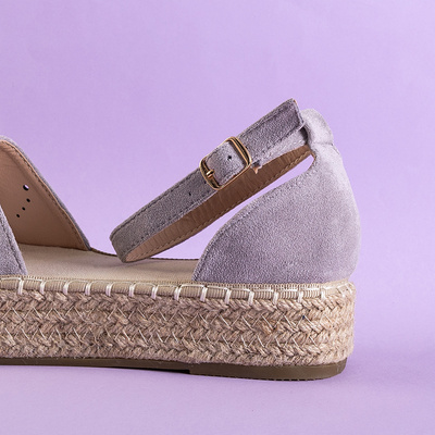 Gray women's openwork sandals a'la espadrilles Tiseria - Footwear