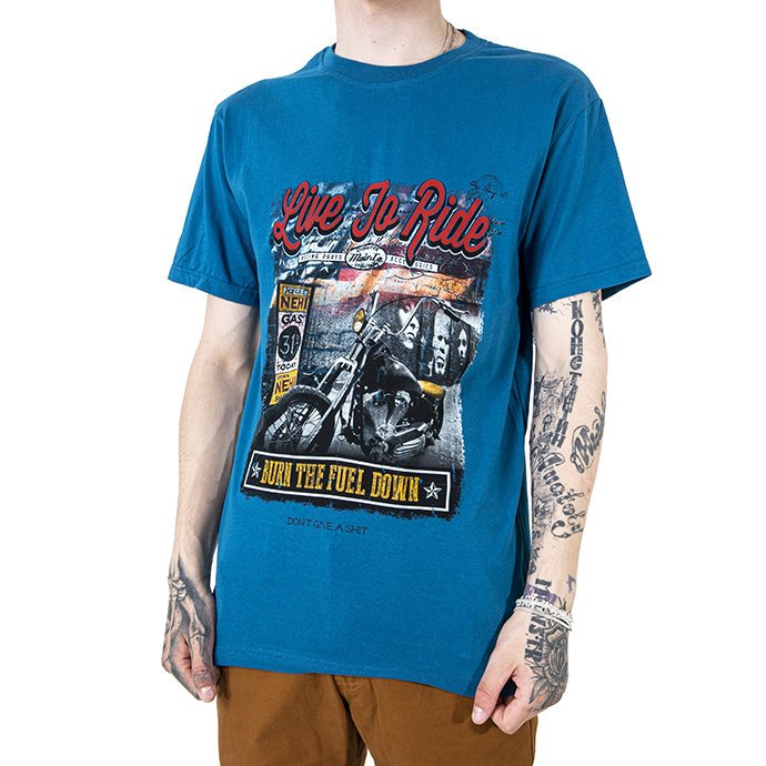 Turquoise cotton men's t-shirt with a colorful print - Clothing