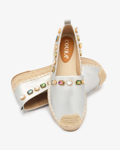 Women's silver espadrilles with crystals Ziennie - Footwear