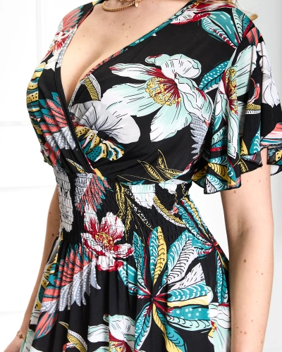 Women's black floral midi dress - Clothing