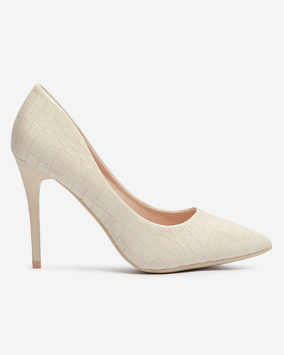 Cream women's stiletto pumps with embossing Asota - Footwear