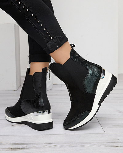 Black women's high-top sneakers with embossing Looyis -