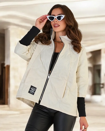 Royalfashion Cream Women's Quilted Jacket with Patch