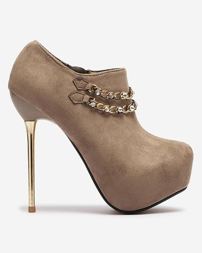 Gray-beige women's high stiletto shoes Ehcso- Footwear