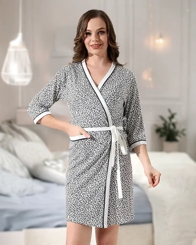 Royalfashion Women's cotton bathrobe in a panther pattern