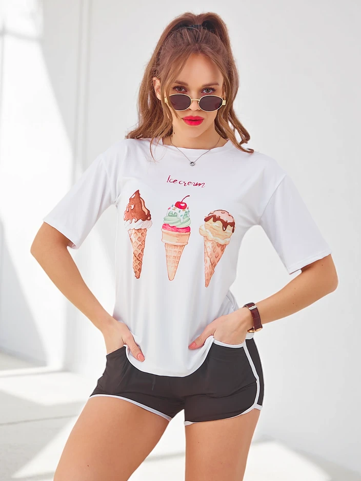 Royalfashion Sieviešu sporta komplekts ar T-kreklu un šortiem Ice Cream