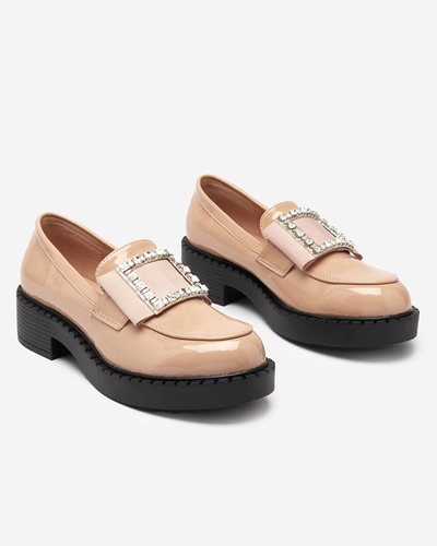 Lacquered shoes with a buckle in nude color Fogim- Footwear