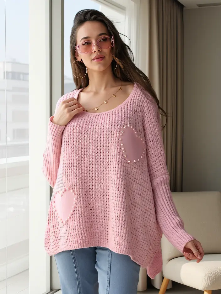 Royalfashion Women's oversized acrylic sweater with hearts