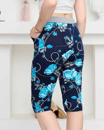 Women's floral 3/4 length shorts, navy blue and blue PLUS SIZE - Clothing