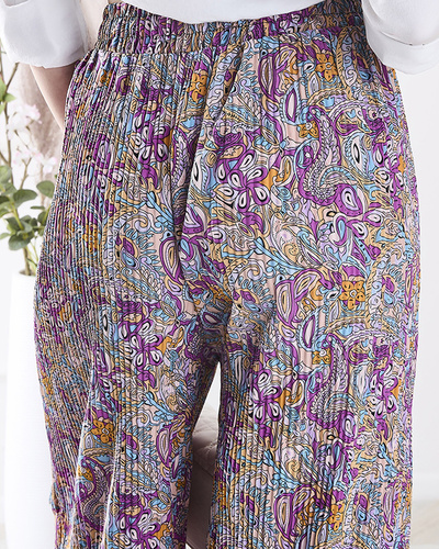 Patterned wide-leg pants for women in purple- Clothing