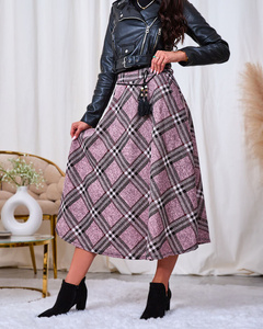 Royalfashion Women's gray and red long plaid skirt