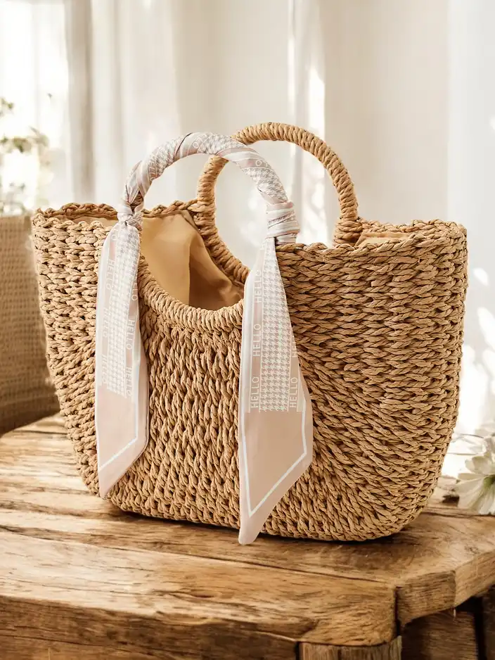 Royalfashion Large straw handbag for women