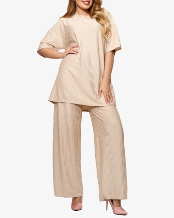 Women's ribbed set in beige- Clothing