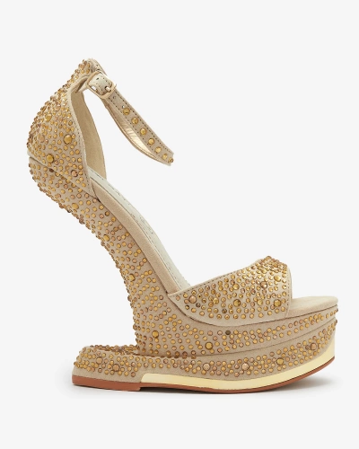 Royalfashion Gold women's open-toe pumps with zircons Elenki