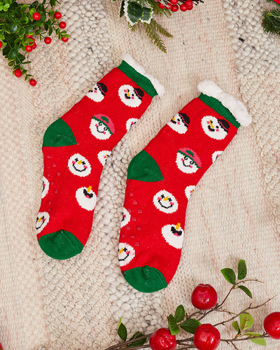 Red women's socks with Christmas pattern - Underwear