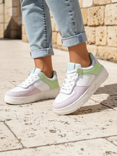 Damskie sneakersy Lycaste beżowe z ekologicznej skóry na płaskiej podeszwie