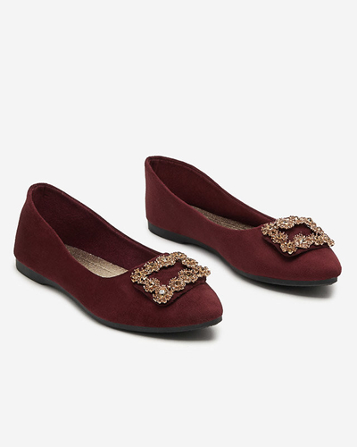 Women's burgundy eco-suede ballerinas with Linselisa ornament - Shoes