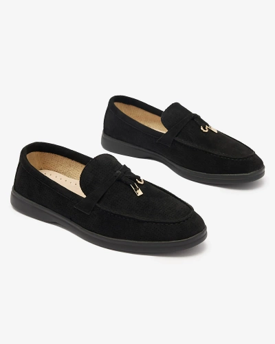 Women's openwork moccasins with gold embellishment in black Sulewia- Footwear