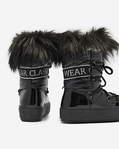 Black children's slip-on shoes a'la snow boots with fur Asika - Footwear