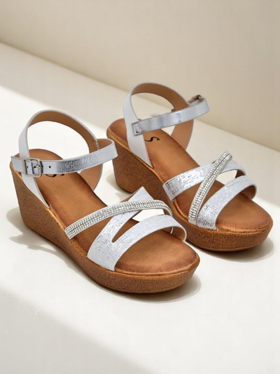 Royalfashion Women's wedge sandals with rhinestones and glitter Eclat