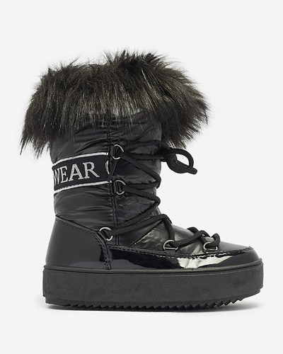 Black children's slip-on shoes a'la snow boots with fur Asika - Footwear