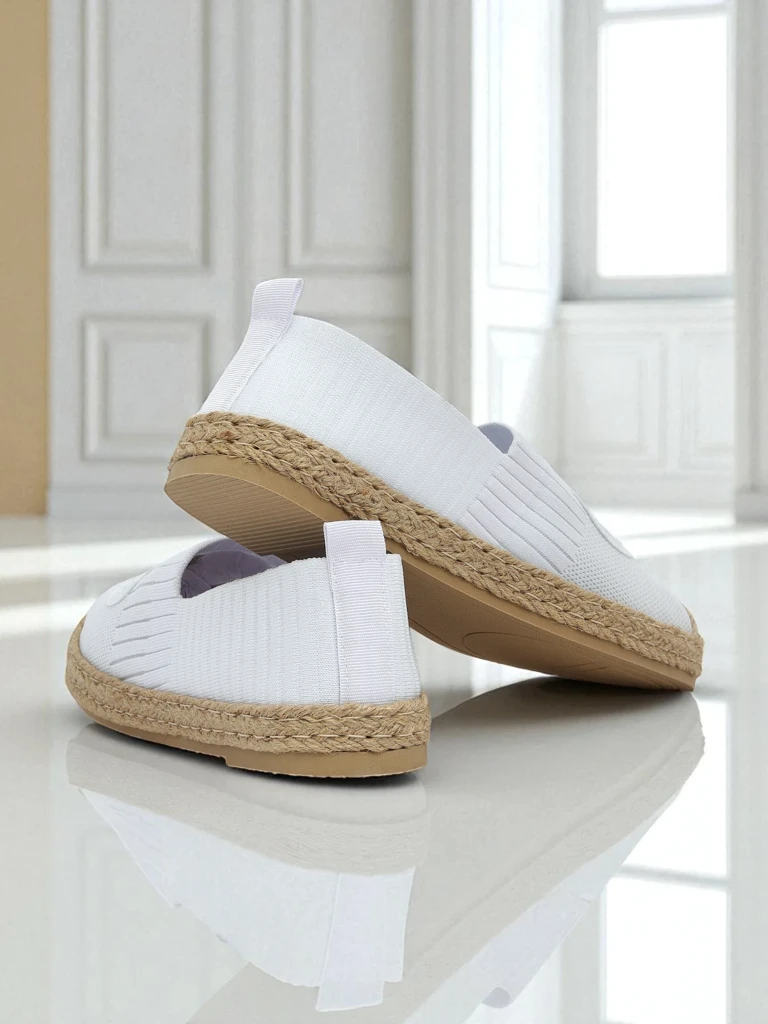 Espadrilles da donna Calista Biancha - bianche piatte in pelle scamosciata ecologica, stile talianu