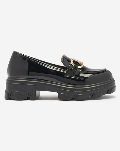 Black lacquered moccasins for women Sannes- Footwear