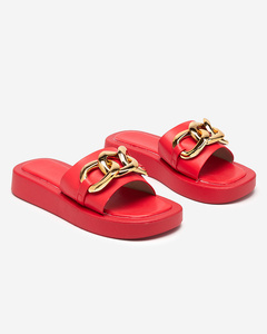 Red women's slippers with a gold chain Reteris - Footwear