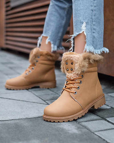 Classic women's boots a'la trappers in camel Lausa- Footwear